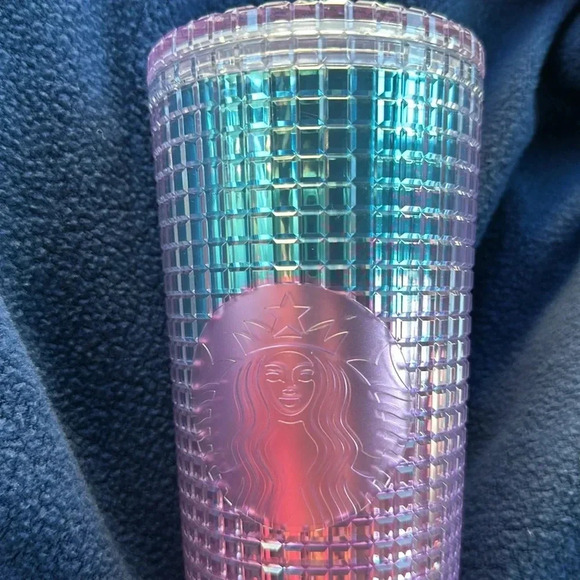Starbucks 2021 Summer Pink and Blue Grid Kaleidoscope 24 oz Venti Tumbler - Picture 3 of 4